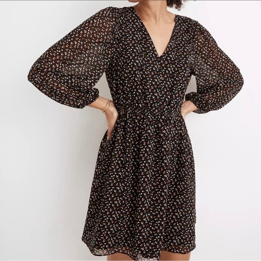 Madewell Georgette button front mini dress. Adorable ditsy pattern.